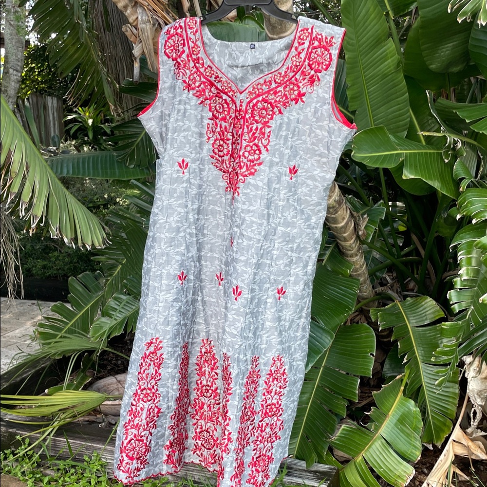 Traditional embroidered and beaded brocade floral Indian style dress